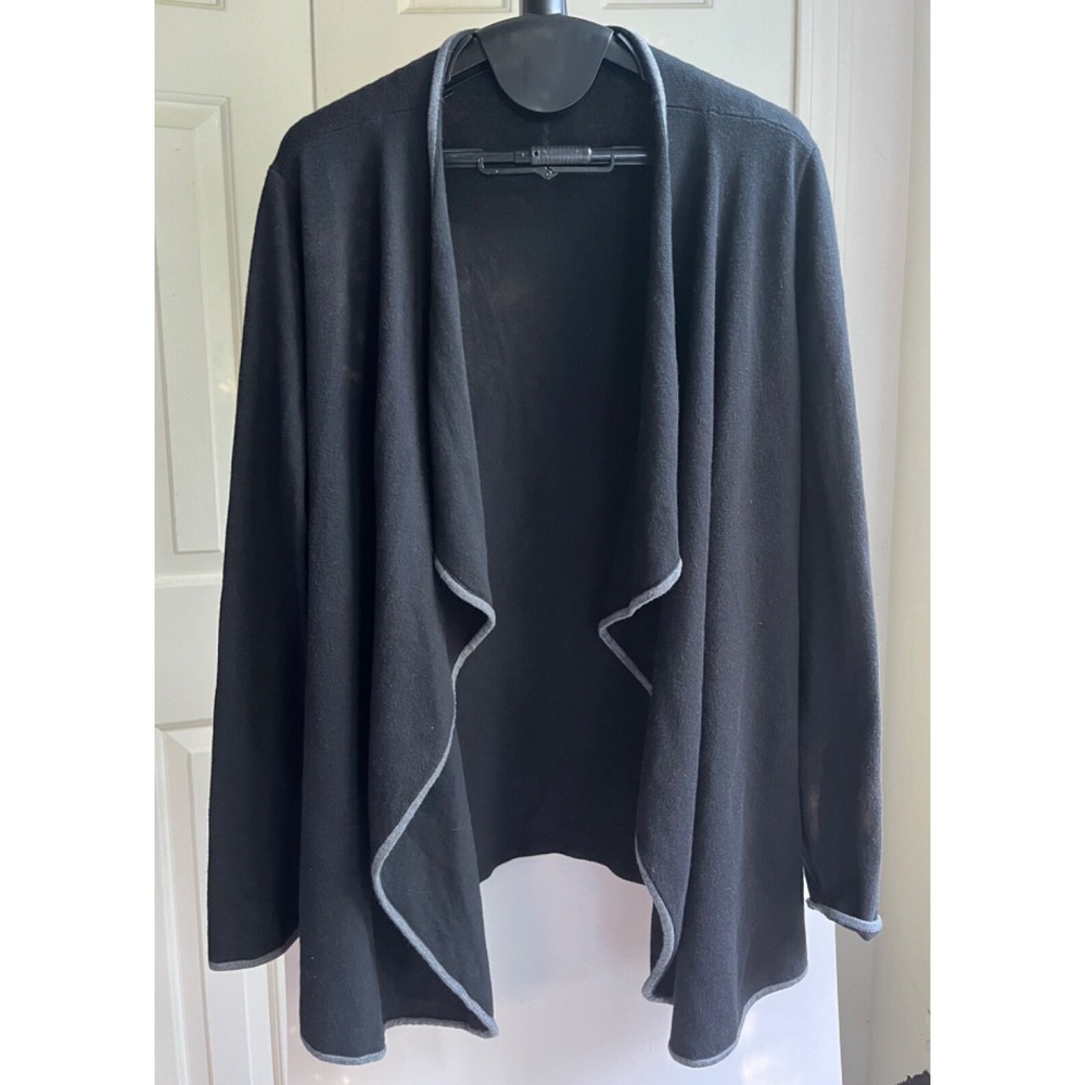 J. McLaughlin Sz L Black Cardigan Sweater Open Soft Knit Neutral Waterfall
